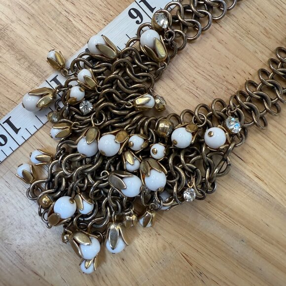 Ann Taylor Bold Gold-Tone Chain Statement Necklace With White Bead & Crystal - Picture 9 of 9